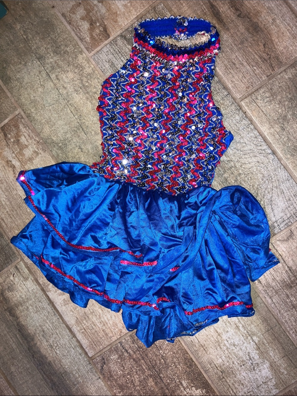WOLFF-FORDING &CO Blue  Sequin Halter Neck Dance Costume for Kids